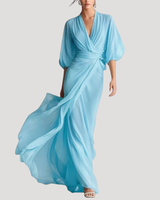 Estelle | Damen Wickel Maxikleid mit 3/4 Ärmeln in Blau