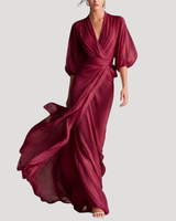 Estelle | Damen Wickel Maxikleid mit 3/4 Ärmeln in Burgunder