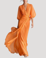 Estelle | Damen Wickel Maxikleid mit 3/4 Ärmeln in Orange