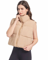 Esther | Damen Kurze Steppweste Bodywarmer mit Stehkragen und Zwei Wege Reißverschluss in Khaki