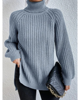 Esther | Damen Rollkragenpullover mit Strickmuster, Oversized Stil und Weitem Schnitt in Himmelblau