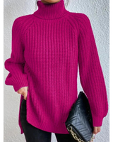 Esther | Damen Rollkragenpullover mit Strickmuster, Oversized Stil und Weitem Schnitt in Rosa