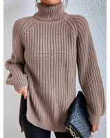 Esther | Damen Rollkragenpullover mit Strickmuster, Oversized Stil und Weitem Schnitt in Hellbraun