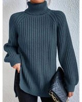 Esther | Damen Rollkragenpullover mit Strickmuster, Oversized Stil und Weitem Schnitt in Ozeanblau