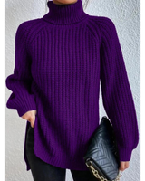 Esther | Damen Rollkragenpullover mit Strickmuster, Oversized Stil und Weitem Schnitt in Lila