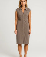 Etuikleid Damen Midi Elegant Ärmellos in Taupe