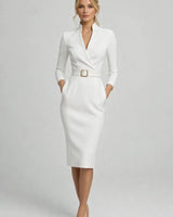 Etuikleid Damen Midi Elegant in Weiß