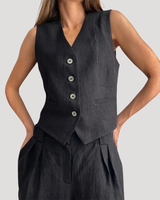 Evadne | Damen Ärmellose Weste Weit Hose Set in Schwarz
