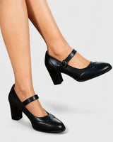 Evangelyn | Damen Mary Jane Pumps mit Blockabsatz in Schwarz