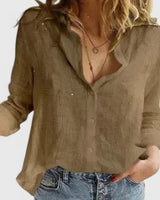 Evelina | Damen Blumendruck V-Ausschnitt Langarm Bluse in Braun