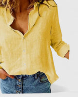 Evelina | Damen Blumendruck V-Ausschnitt Langarm Bluse in Gelb