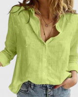 Evelina | Damen Blumendruck V-Ausschnitt Langarm Bluse in Grün