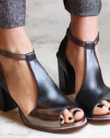 Evelina | Damen Peep Toe Blockabsatz Pumps in Schwarz