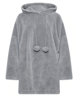 Eveline | Damen Grau Hoodie Kleid für Große Größen mit Teddy und Kapuze im Oversize Stil in Grau