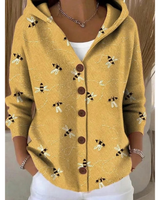 Eveline | Damen Strickjacke mit Kapuze, Knöpfen und Blumen Design in Gelb