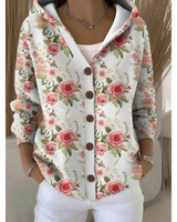 Eveline | Damen Strickjacke mit Kapuze, Knöpfen und Blumen Design in Zartes Rosa