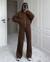 Naomi™ Premium-Sweatshirt-Set mit Zip-Jacke in Kaffeebraun