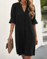 Midi Kleid klassisch und elegant für den Herbst in Schwarz