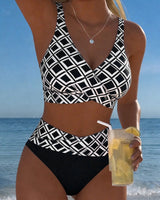 Chelvi - Eleganter Zweiteiliger Bikini mit Rautenmuster in Schwarz