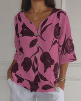 Elara - Botanische V-Ausschnitt Bluse in Rosa