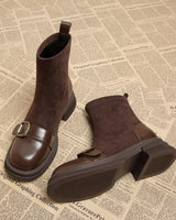 Damen Knöchel Stiefel eng anliegende Silhouette dekorative Schnalle - Rebeca in Kaffee