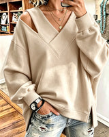 Kirstan – Schickes Oversize Sweatshirt Mit V-Ausschnitt Und Cut-out in Aprikose