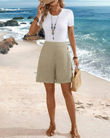 Marlene | Elastischer Bund Shorts in Khaki