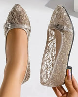 Damen Freizeit Slipper aus Spitze und Mesh in Gold