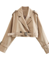 Karla | Damen Schicker kurzer Trenchcoat mit Gürtel in Khaki