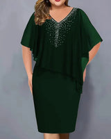 Amelie – Chiffon-kleid MIT V-ausschnitt Und Strassverzierung in Dunkelgrün