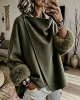 Mikila – Asymmetrische Jacke Aus Wollmischung Mit Kunstfellbesatz in Grün