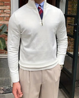 Bequemer Herrenpullover mit Halbzip - Leonardo in Weiß