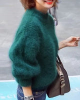 Lässiger Angora Strick Damenpullover - Livia in Grün