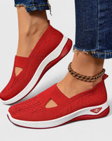 Regine | Damen Slip-On Atmungsaktive Mesh-Walking-Sneaker in Rot