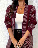 Zhamilya - Langer Geometrisch Gestrickter Strickjacke Mit Offener Vorderseite in Rot