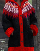 Gulnur - Eleganter Winter Pullover Mit Kapuze Und Langen Ärmeln in Rot