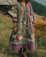 Eresha - Lässiges Langarm Kleid Mit Blumenmuster in Grau-Violett