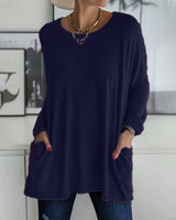 Margot | Tunika-Länge Seitentaschen Top in Marineblau