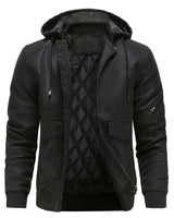 Lyrissa | Herren Leder-Winterjacke mit Kapuze in Schwarz