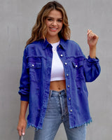 Serdia | Zerrissene Denimjacke in Übergröße in Blau