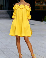 Loania – Schulterfrei-Kleid Mit Blumenmuster in Gelb
