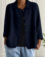 Athena | Rundhals Kurzarm Top in Marineblau
