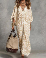 Ayrana – Maxikleid mit Gedrehter Vorderseite Und Leopardenmuster in Beige