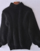 Lässiger Angora Strick Damenpullover - Livia in Schwarz