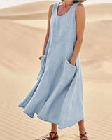Tina™ - Sommer Leinenkleid in Hellblau