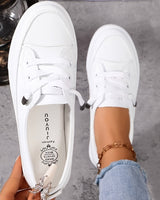Damen weiße Schnürschuhe flach orthopädisch - atmungsaktive weiche Einlegesohle in Weiß
