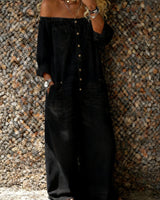 Noa | Denim-Jumpsuit mit Off-Shoulder-Ausschnitt in Schwarz