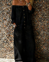 Verity - Schulterfreier Soft-Touch-Jumpsuit in Schwarz