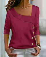 Vanesso - T-shirt Mit Asymmetrischem Kragen Und Knopfverzierung in Burgund