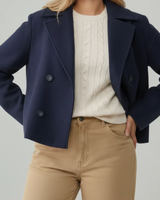 Fabia | Damen Kurze Winterjacke für Große Größen mit Kragen und Knöpfen in Marineblau